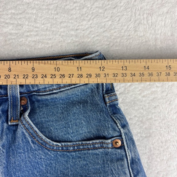 Levis 501 Denim Shorts High Waisted Button Fly‎ Frayed Hem Blue Wash W24 - Picture 3 of 13
